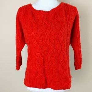 Loft Orange Wool Blend Cable Knit Sweater Sz M